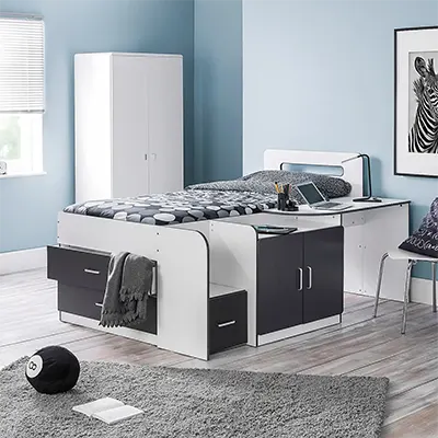 Un'immagine del prodotto Cookie White and Grey Cabin Bed.