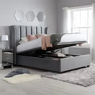 Happy Beds Fenton, letto ottomano in tessuto di velluto grigio